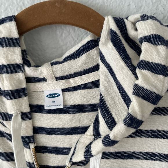 Stripe Zip Up Jacket Navy & Cream with Hood Size XS - Picture 2 of 6